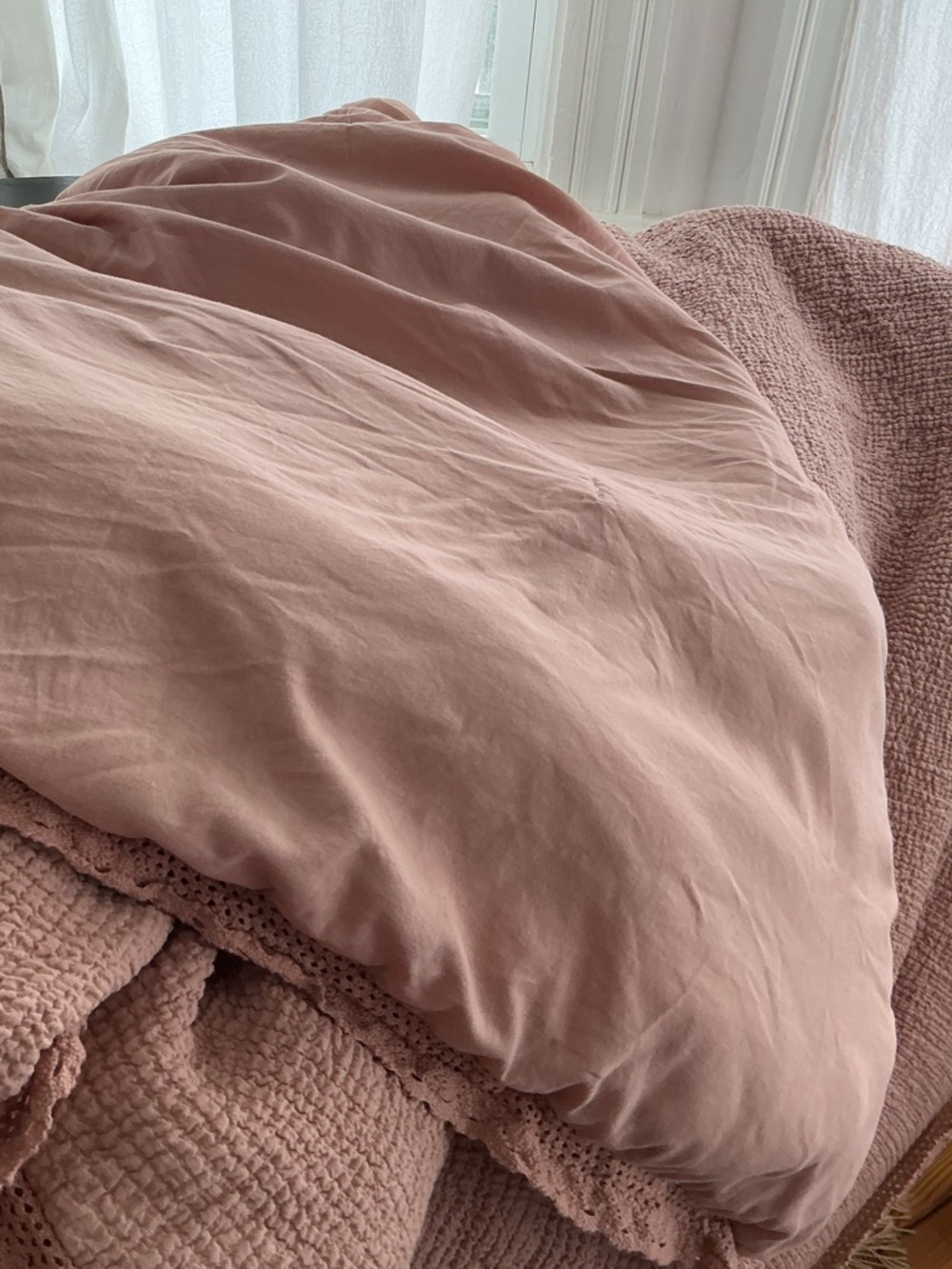 Chunky Cotton Waffle comforter w crochet trim - Picture 7 of 13